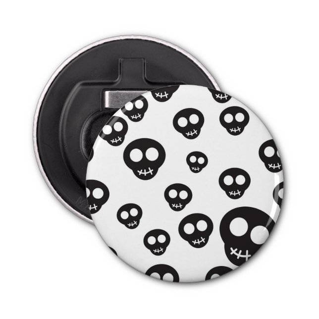 Abrebotellas Modelo con los cráneos negros en blanco (Anverso)