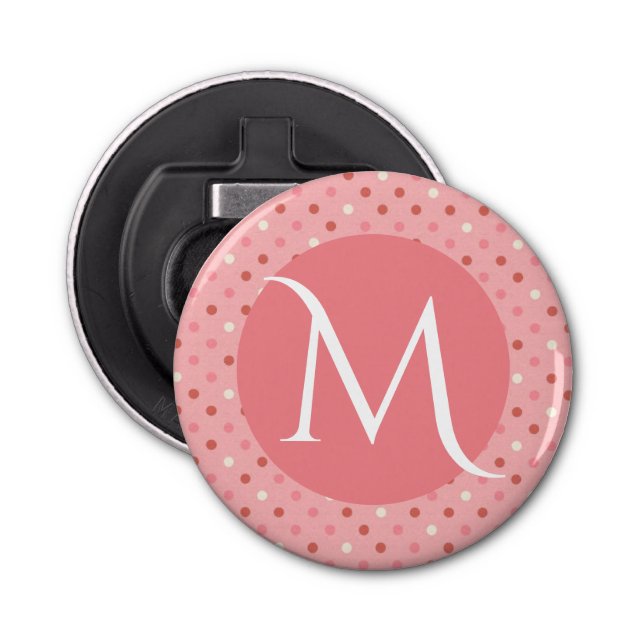 Abrebotellas Modern Cute Pink Dotty Monogram (Anverso)