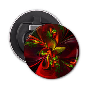 Abrebotellas Modern Red Green Floral Abstract Art Pattern #05