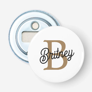 Abrebotellas Moderno y elegante nombre de monograma Black Gold 