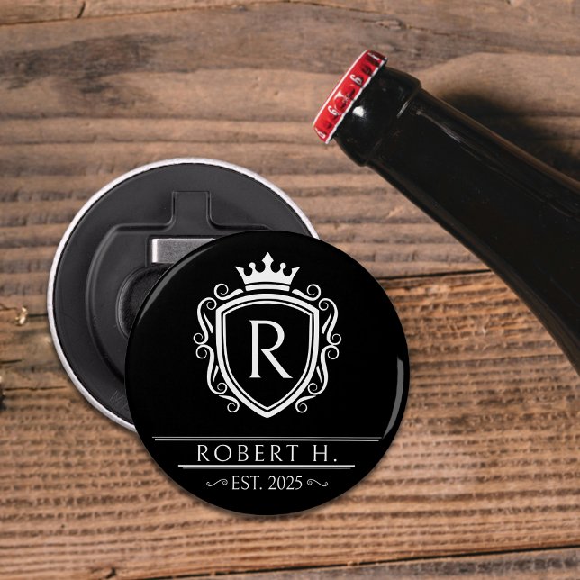 Abrebotellas Monogram Decorative Shield Crown Black (Monogram Decorative Shield Crown Black Bottle Opener
)