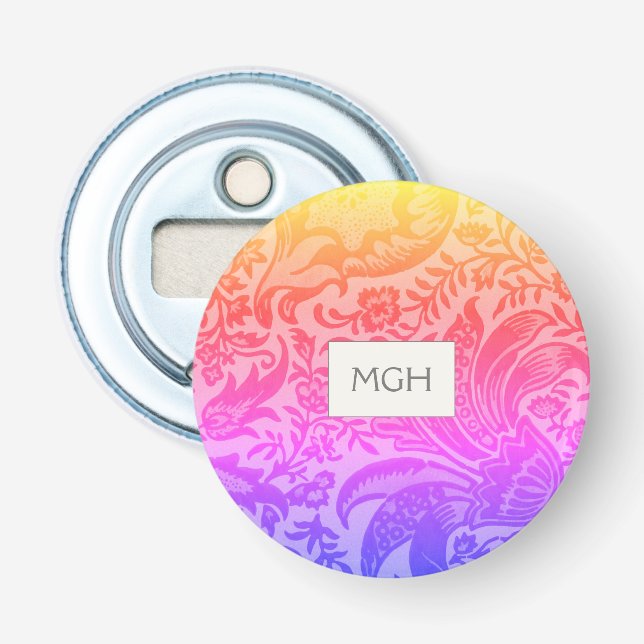 Abrebotellas Monograma botánico del arcoiris William Morris (Anverso)