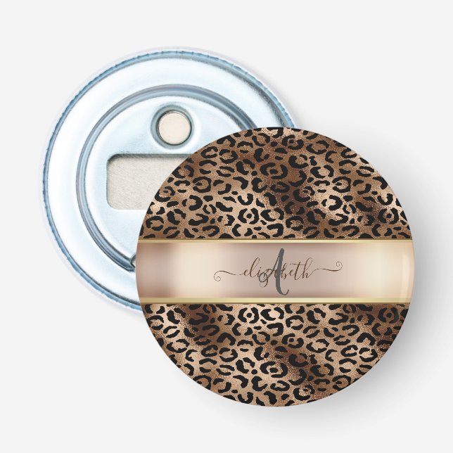 Abrebotellas Monograma de Bronce Negro con Estampado de Leopard (Anverso)