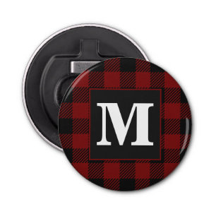 Abrebotellas Monograma de la granja Rustic Red Buffalo Plaid