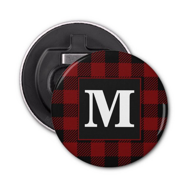 Abrebotellas Monograma de la granja Rustic Red Buffalo Plaid (Anverso)