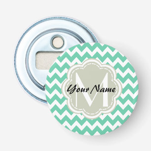 Abrebotellas Monograma de Personalizado Mint Chevron, nombre pe