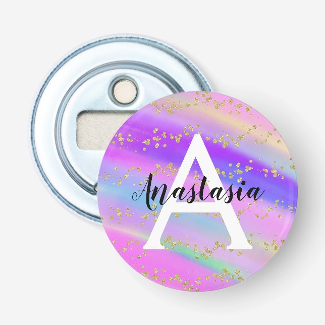 Abrebotellas Monograma de Purpurina de oro del arcoiris de Unic (Anverso)