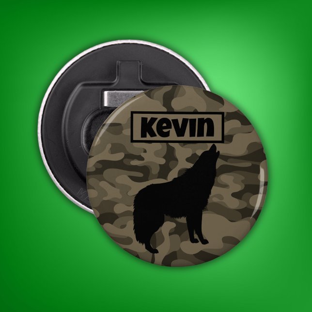 Abrebotellas Monograma de silueta de lobo negro marrón moderno  (Subido por el creador)