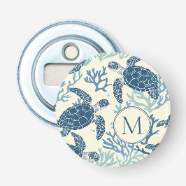 Abrebotellas Monograma de tortugas azules y de crema