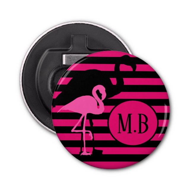 Abrebotellas Monograma Flamingo Black and Pink Stripes de Guay (Anverso)