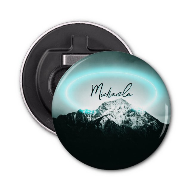 Abrebotellas Monograma misterioso de neón azul de montaña nevad (Anverso)