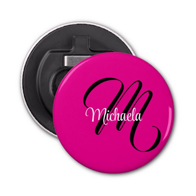 Abrebotellas Monograma moderno minimalista nombre inicial rosad (Anverso)