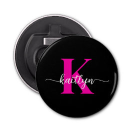 Abrebotellas Monograma negro de rosa caliente