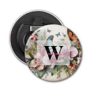 Abrebotellas Monograma nombre Flores tropicales hojas acuarela