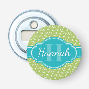 Abrebotellas Monograma Verde azulado del patrón de ancla blanca