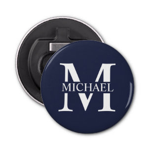 Abrebotellas Monograma y nombre personalizados del azul marino