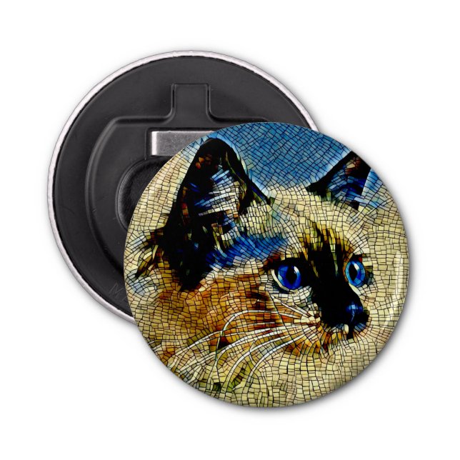 Abrebotellas Mosaicos de gato siameses de ojos azules (Anverso)