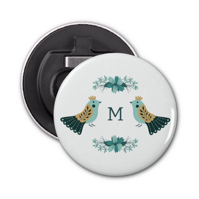 Abrebotellas Motif folclórico escandinavo con aves y flores (Anverso)