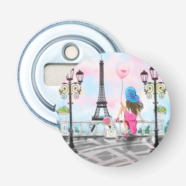 Abrebotellas Mujer con globo rosa Regalo de apertura de botella (Anverso)