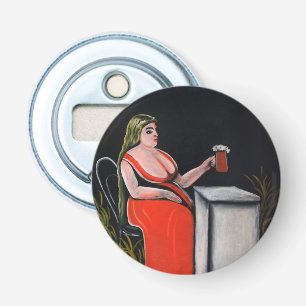 Abrebotellas Mujer curvada con una taza de cerveza