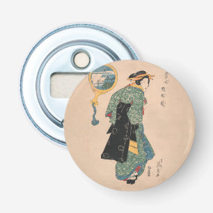 Abrebotellas Mujer de kimono japonés antiguo Ukiyo-e grabado en