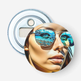 Abrebotellas Mujer Hermosa con Reflejo de Gafas de Sol de Playa