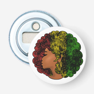 Abrebotellas Mujer negra rasta afro rojo amarillo verde