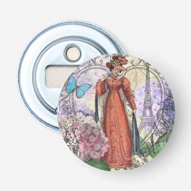 Abrebotellas Mujer victoriana de moda colorida roja (Anverso)