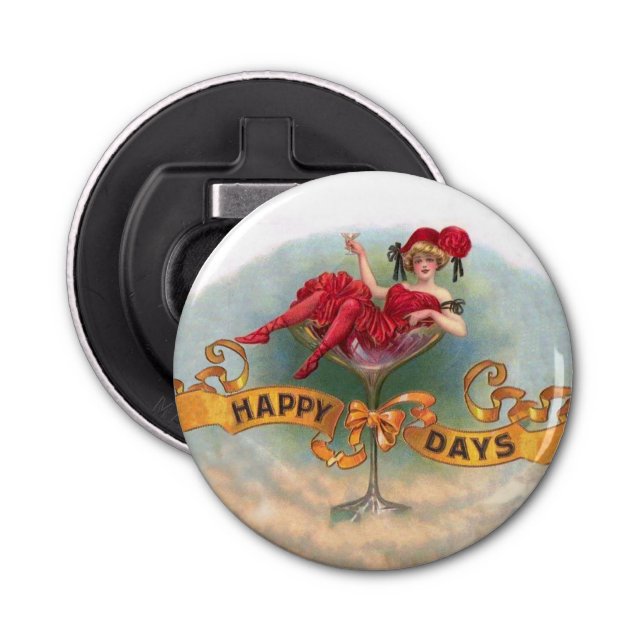 Abrebotellas Mujer victoriana Red Champagne feliz (Anverso)