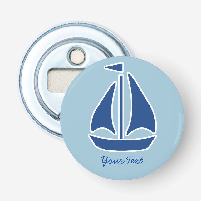 Abrebotellas Nautical Blue Sailboat preppy personalizado (Anverso)