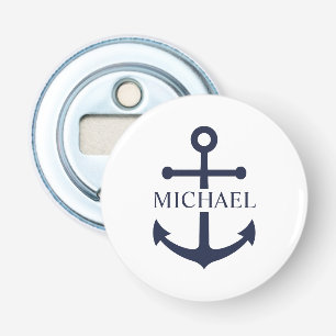 Abrebotellas Nautical Navy Blue Anchor Nombre Personalizado