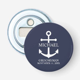 Abrebotellas Nautical Navy Blue Anchor Personalizado Groomsmen