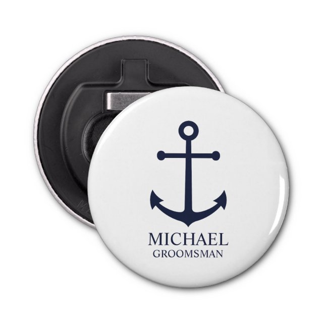 Abrebotellas Nautical Navy Blue Anchor Personalizado Groomsmen (Anverso)
