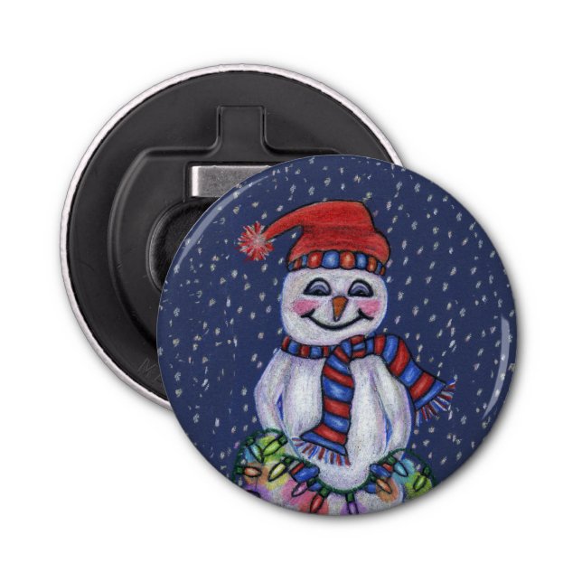 Abrebotellas Navidades alumbran Snowman Snowflakes (Anverso)