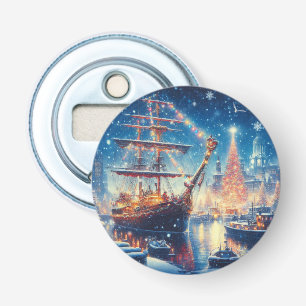 Abrebotellas Navidades/barco atracado en invierno