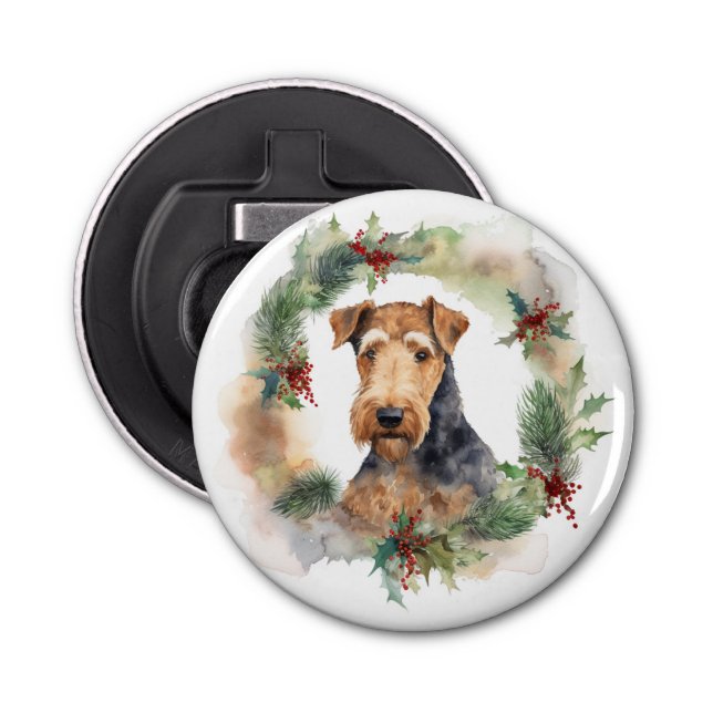 Abrebotellas Navidades de Airedale Wreath Festive Pup (Anverso)