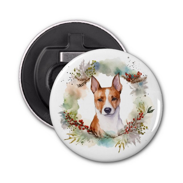 Abrebotellas Navidades de Basenji Wreath Festive Pup (Anverso)