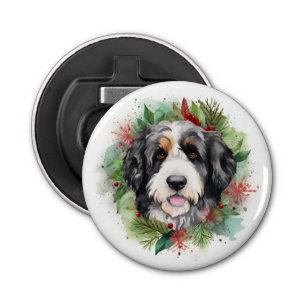 Abrebotellas Navidades de Bernedoodle Wreath Pup festivo