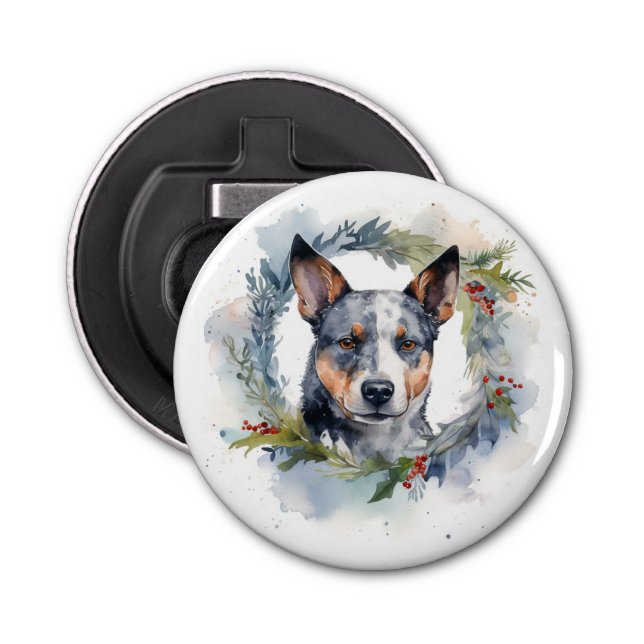 Abrebotellas Navidades de Blue Heeler Wreath Festimes Pup (Anverso)