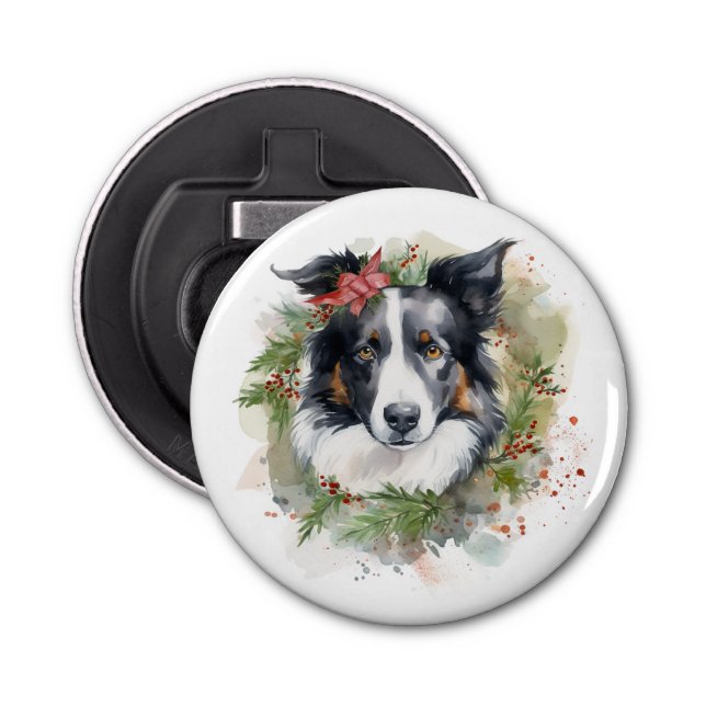 Abrebotellas Navidades de Border Collie Wreath Festimes Pup (Anverso)