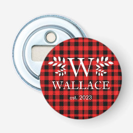 Abrebotellas Navidades de Buffalo Plaid monograma foto recién c