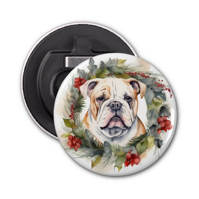 Abrebotellas Navidades de bulldog Wreath Festive Pup (Anverso)