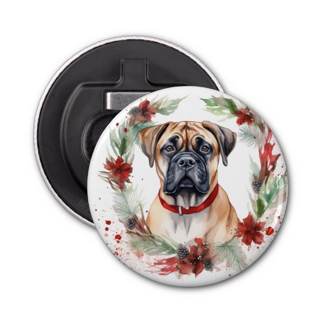 Abrebotellas Navidades de bullmastiff Wreath Festimes Pup (Anverso)