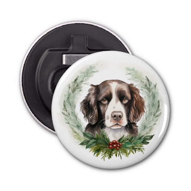 Abrebotellas Navidades de espaniel Springer Wreath Festive Pup (Anverso)
