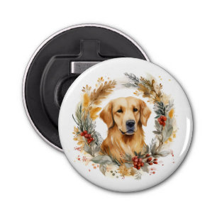 Abrebotellas Navidades de Golden Retriever Wreath Festial Pup