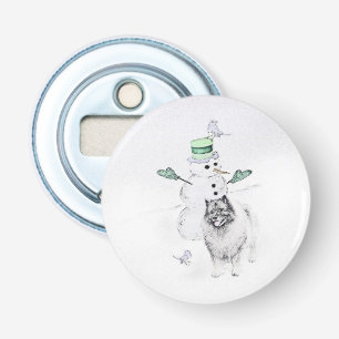 Abrebotellas Navidades de Keeshond Snowman pinta arte de perro