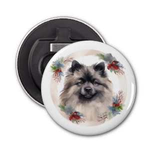 Abrebotellas Navidades de Keeshond Wreath Festive Pup