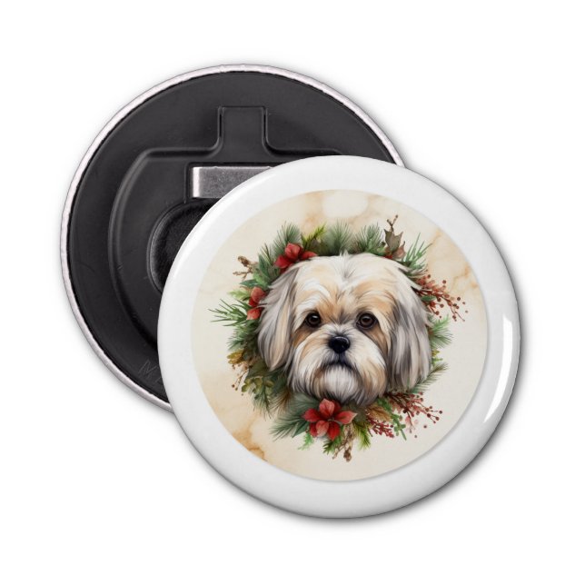 Abrebotellas Navidades de Lhasa Apso Wreath Festimes Pup (Anverso)