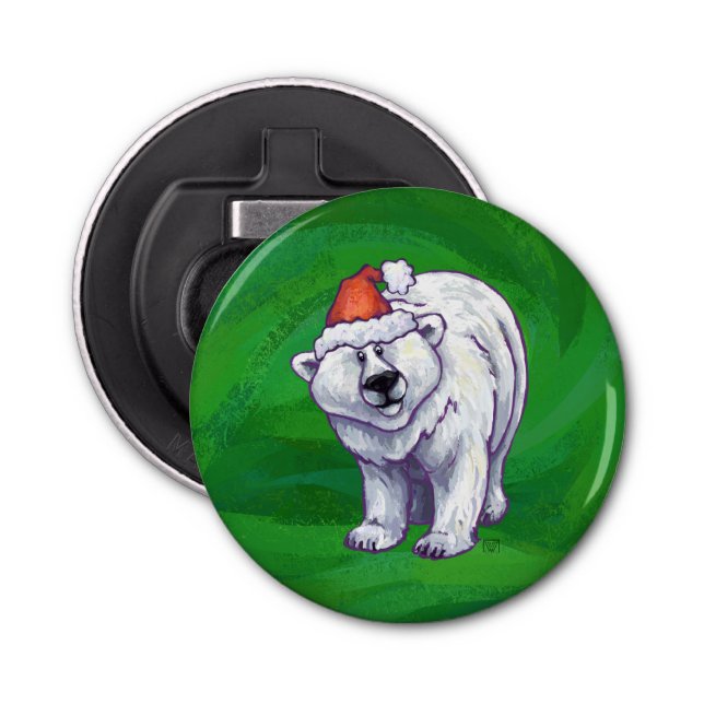 Abrebotellas Navidades De Oso Polar En Verde (Anverso)