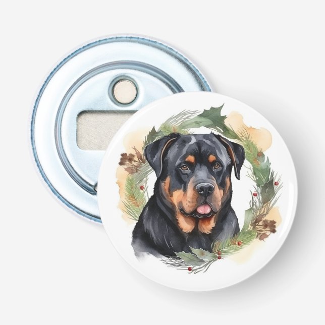 Abrebotellas Navidades de Rottweiler Wreath Festimes Pup (Anverso)